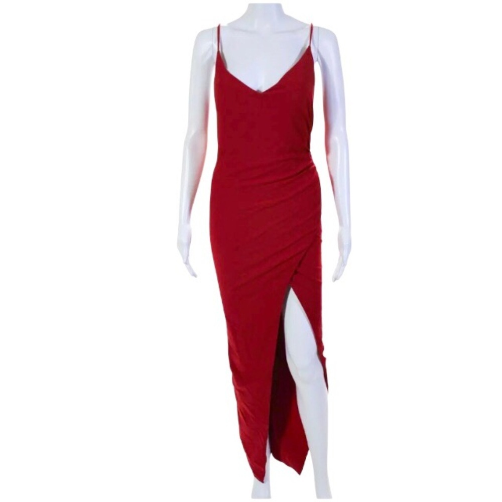 Black Halo Red Bowery Formal Maxi Dress Size 10 Ruched Slit Gown